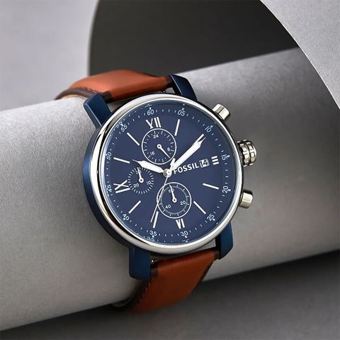 FOSSIL BQ2163 真三眼 計時 日期顯示 夜光指針 羅馬數字 皮革 石英錶