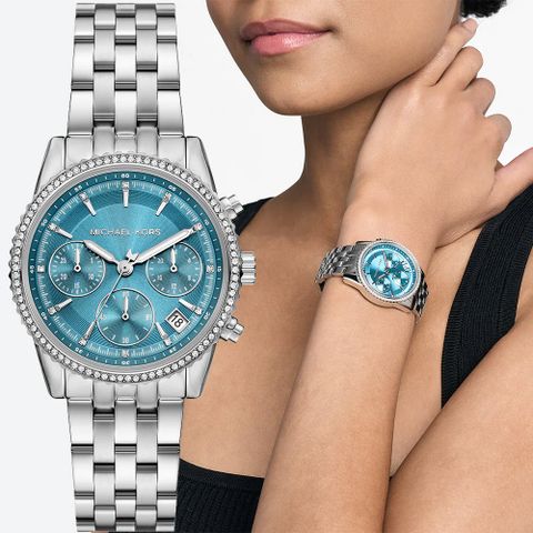 Michael Kors MK Ritz 晶鑽三眼計時女錶-35mm MK7539
