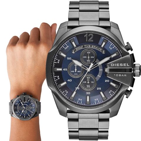 DIESEL Mega Chief 大錶徑粗獷三眼計時手錶 男錶-51mm DZ4329