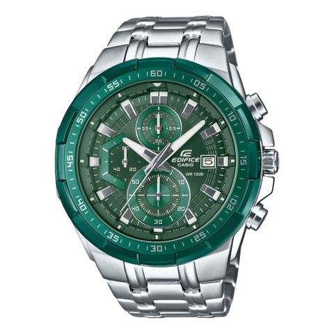 【CASIO 卡西歐】EDIFICE 強烈力量 立體設計三眼錶款 草原綠_EFR-539DE-3A_49.5mm
