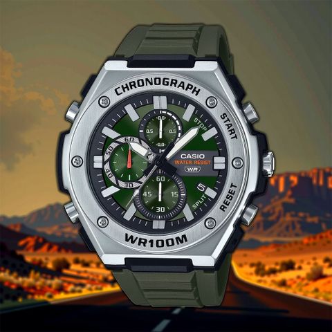 CASIO 卡西歐 運動風三眼計時手錶-墨綠 MWA-300H-3AV
