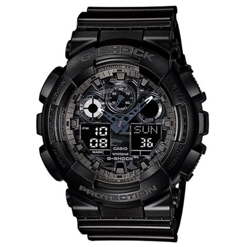 CASIO 卡西歐 G-SHOCK 變形金鋼迷彩機械風重型軍風運動錶-銀黑面 (GA-100CF-1A)