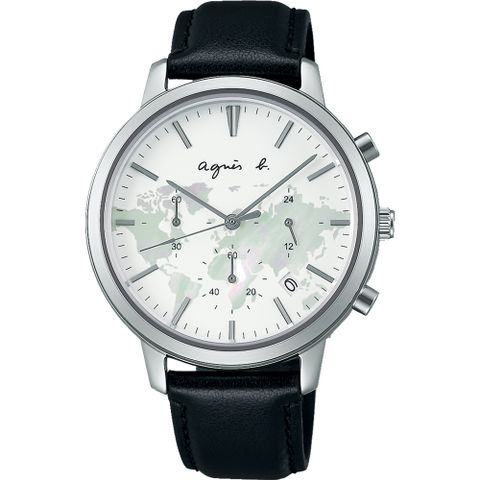 agnes b. Sam 世界地圖計時腕錶(VD53-KWJ0Z/BT3043X1)