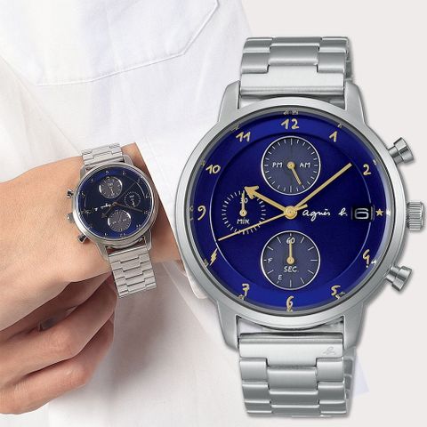 ▼原廠公司貨▼agnes b. 紳士太陽能計時手錶-藍/40mm VR43-KMJ0B BZ6007X1