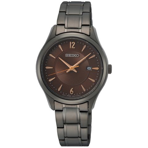 SEIKO 精工 都會經典大三針時尚女錶-咖啡x黑/29.9mm 6N22-00N0U(SUR521P1)