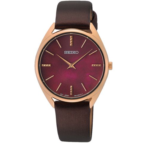 SEIKO 精工 CS系列 珍珠貝 酒紅優雅腕錶 (SWR082P1/4N30-00J0R)