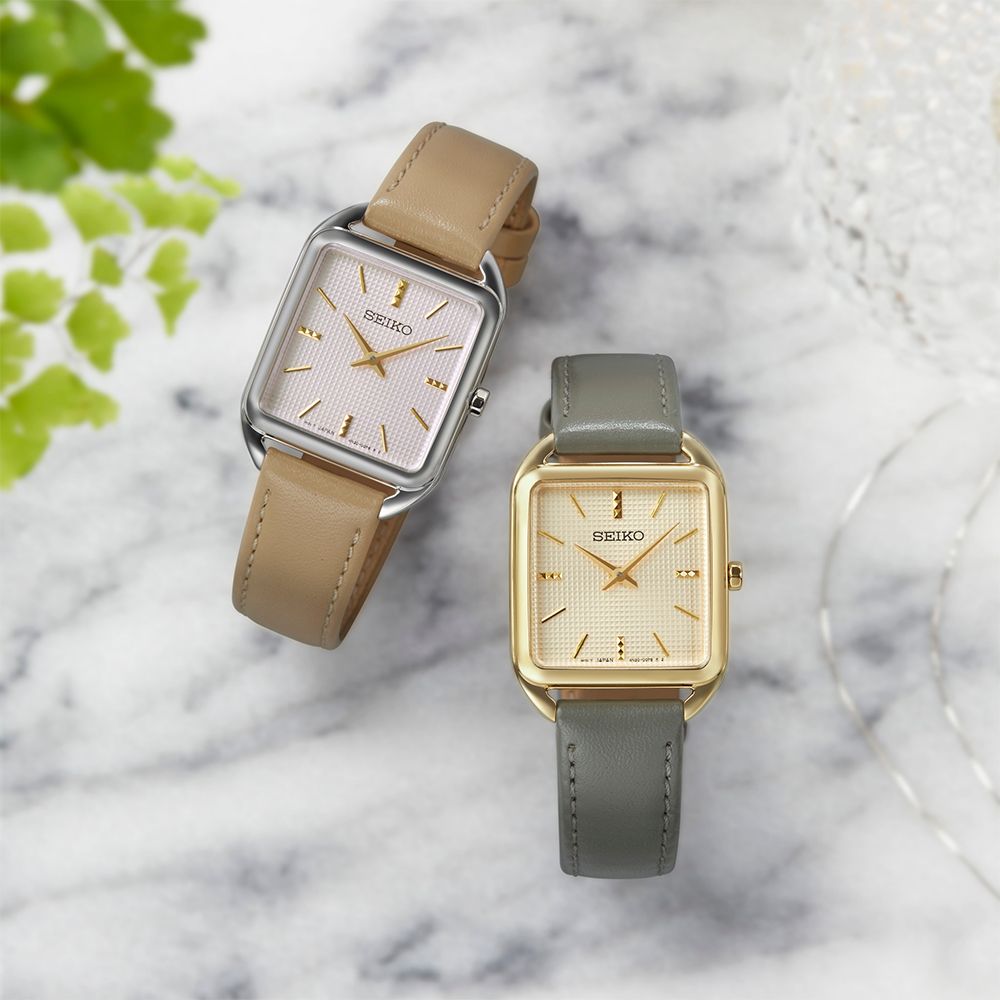 SEIKO 精工 CS系列優雅時尚方形腕錶/金X灰/26mm (4N30-00L0K/SWR090P1)SK003