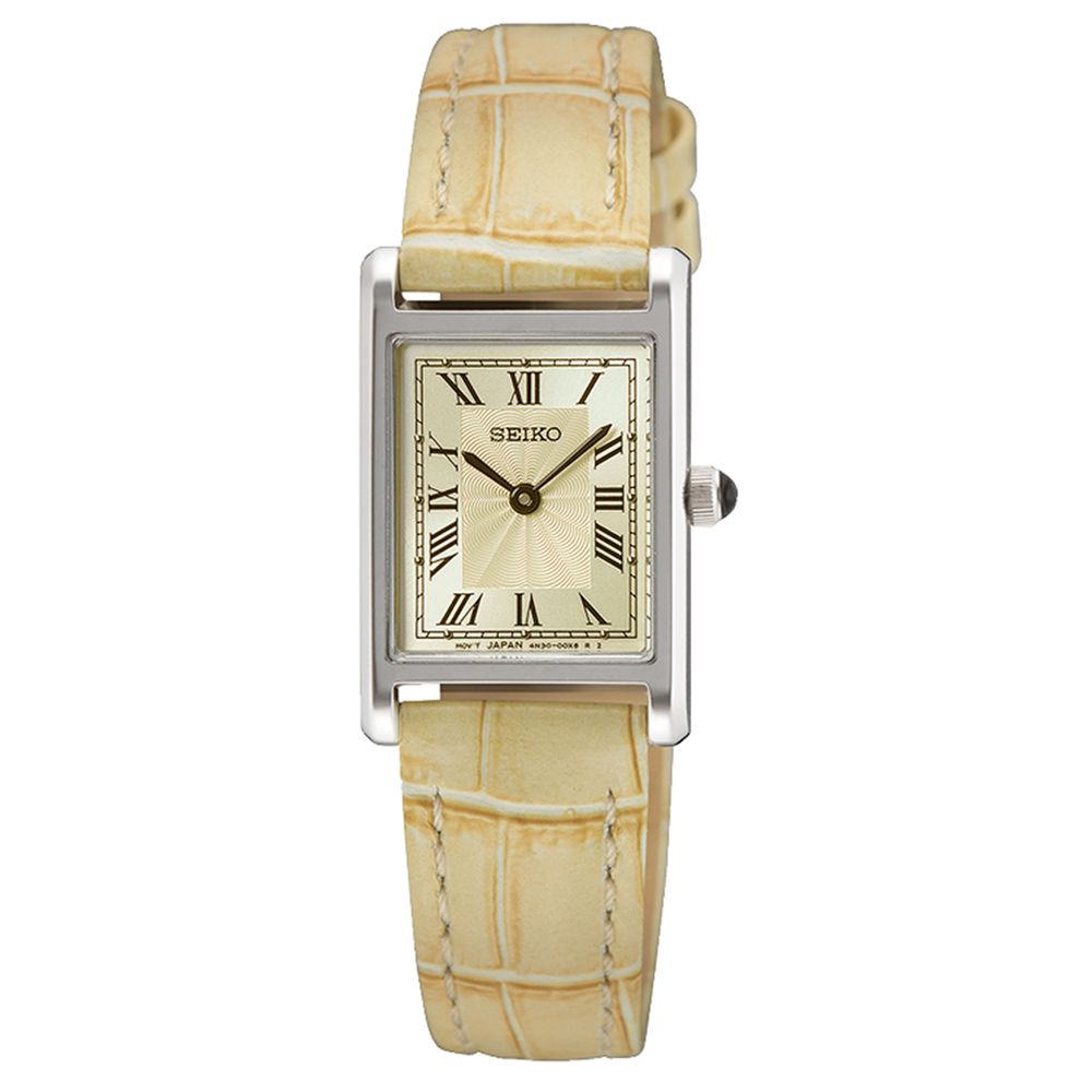 SEIKO 精工 CS系列 長方形 簡約羅馬數字 淑女石英錶-黃_SK028 SWR095P1/4N30-00H0J