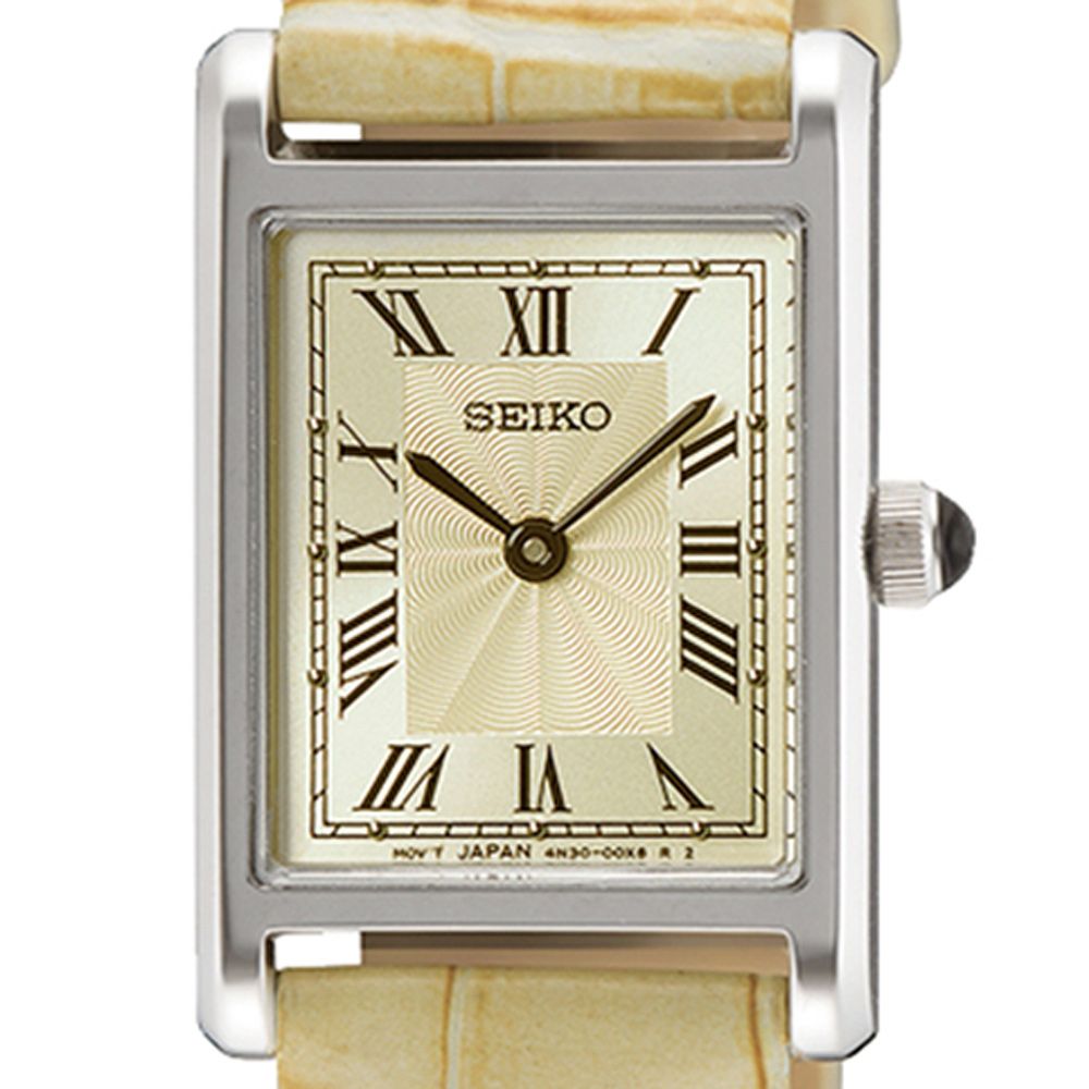 SEIKO 精工 CS系列 長方形 簡約羅馬數字 淑女石英錶-黃_SK028 SWR095P1/4N30-00H0J