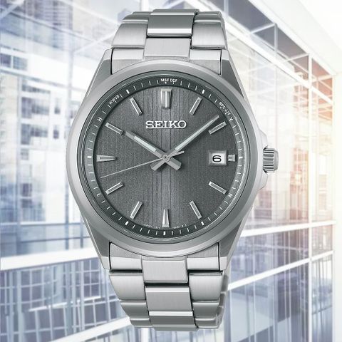 SEIKO 精工 Selection 日系簡約太陽能電波腕錶-灰 SBTM347J/7B72-0AK0N