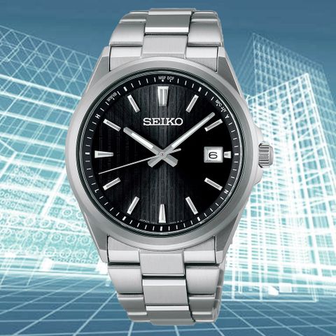 SEIKO 精工 Selection 日系簡約太陽能電波腕錶-黑 SBTM351J/7B72-0AK0D