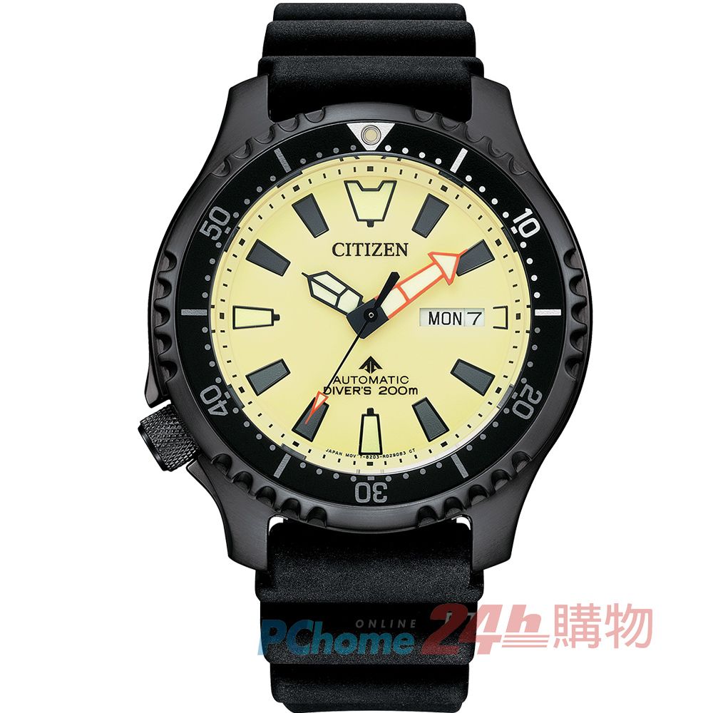 CITIZEN 星辰   鋼鐵河豚EX藍寶石機械潛水膠帶錶-黑水鬼(NY0138-14X)平行輸入