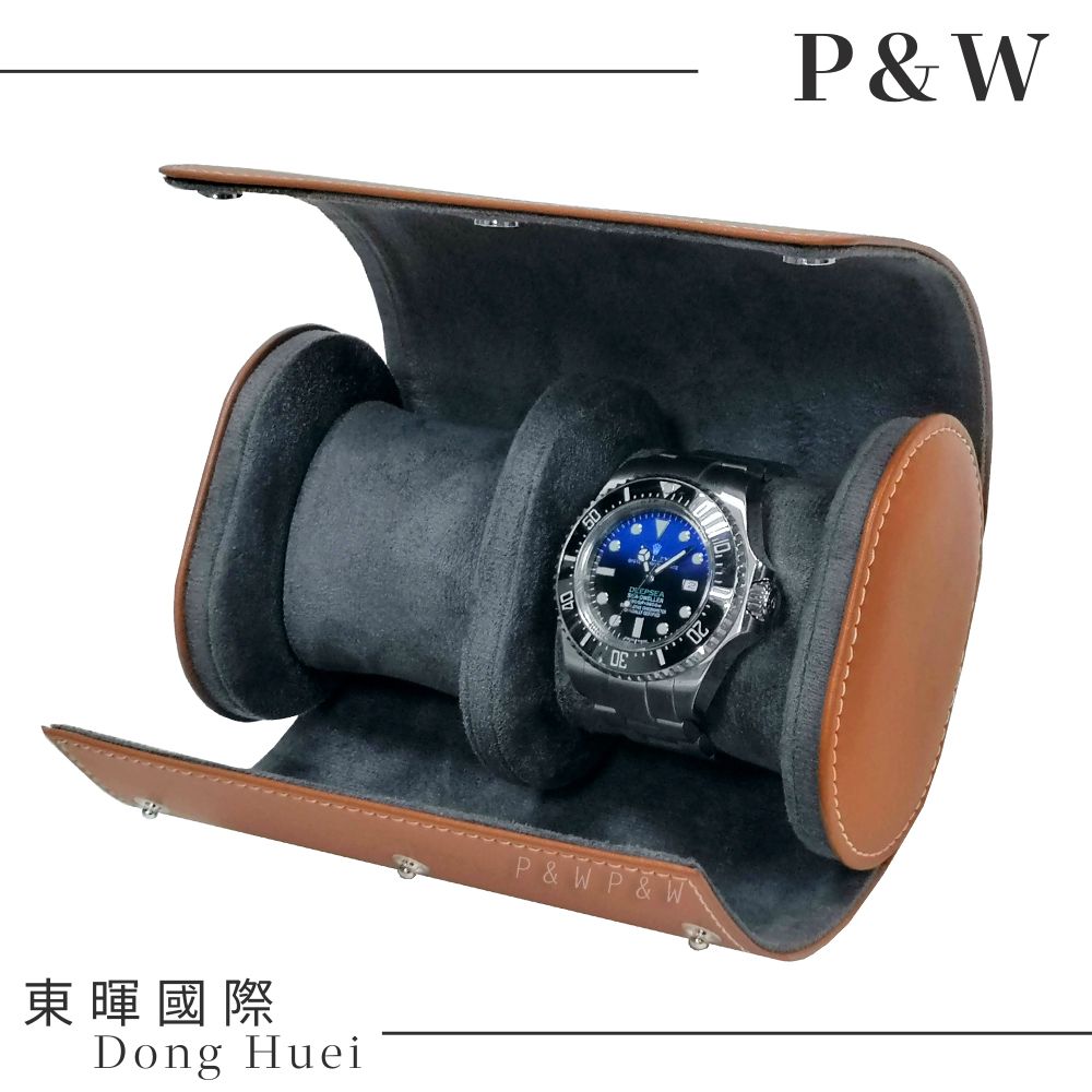 P&W 【名錶收藏盒】【棕色超纖皮革】2只/2入/2位 大錶適用 手工精品 錶盒 旅行收納盒