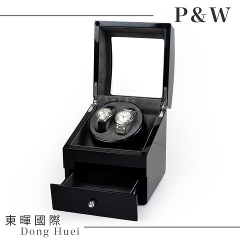 P&W 【手錶自動上鍊盒】【玻璃鏡面】2+0支裝 5種轉速設定【鋼琴烤漆】機械錶專用 旋轉盒 錶盒