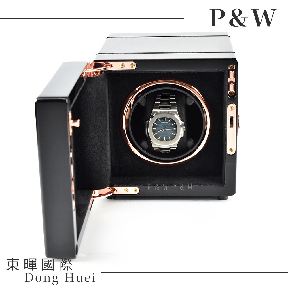 P&W 【手錶自動上鍊盒】【玻璃鏡面】1支裝 5種轉速 矽膠錶枕【鋼琴烤漆】 機械錶專用 旋轉盒 搖錶器 錶盒