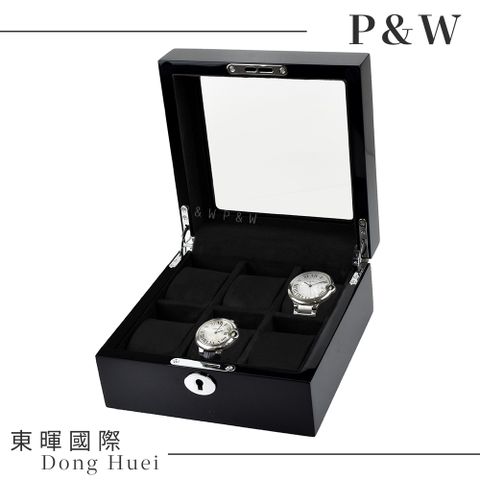 P&W 【名錶收藏盒】【玻璃鏡面】 鋼琴烤漆 手工精品木盒 6支/6格/6入裝 錶盒