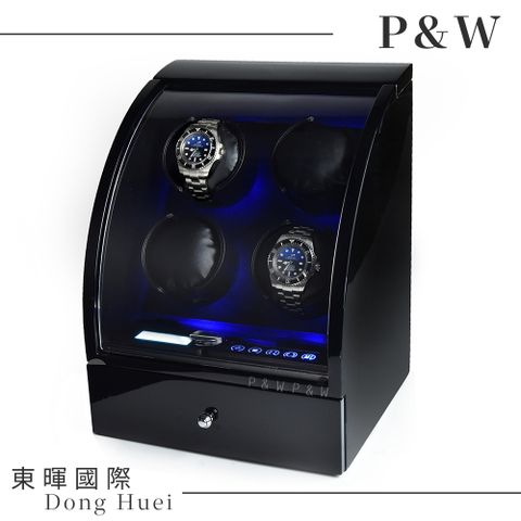 P&W 【手錶自動上鍊盒】 【大錶專用】4+2支裝 觸控式面板 LED顯示 LED燈 動力儲存盒 機械錶專用 旋轉盒