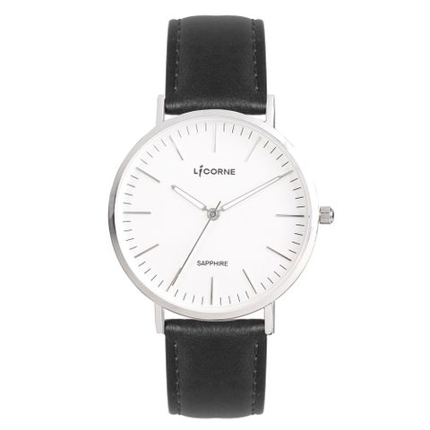 【LICORNE力抗錶】極簡主義清新風格紳士手錶 (白/黑 LT146MWWB)