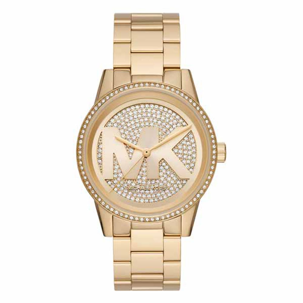 Michael Kors  華麗風滿鑽大LOGO潮流腕錶-金-MK6862