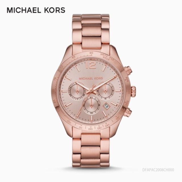 Michael Kors 經典玫瑰金三眼時尚腕錶MK6796