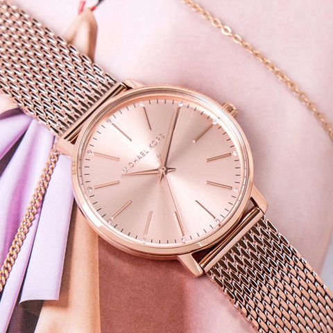 【Michael Kors】公司貨 Pyper 閃耀時刻極簡不鏽鋼米蘭腕錶/玫瑰金 (MK4340)