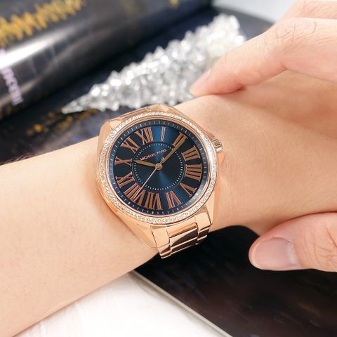 MICHAEL KORS / MK6930 / 高貴典雅 閃耀晶鑽 羅馬刻度 不鏽鋼手錶 藍x鍍玫瑰金 38mm