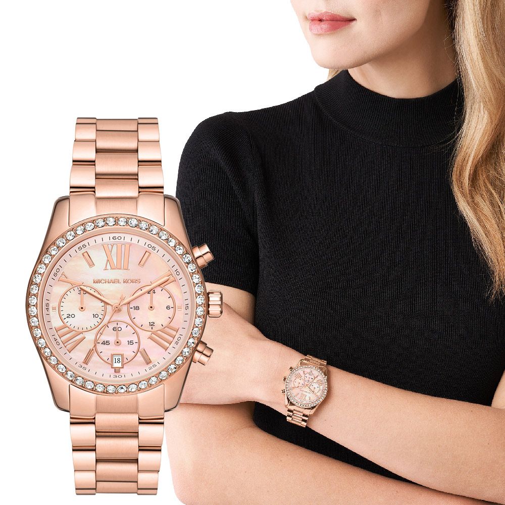 Michael Kors  MK Lexington 時尚三眼計時晶鑽女錶-38mm MK7242