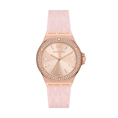 Michael Kors 引領潮流時尚腕錶-玫瑰金X粉膠帶