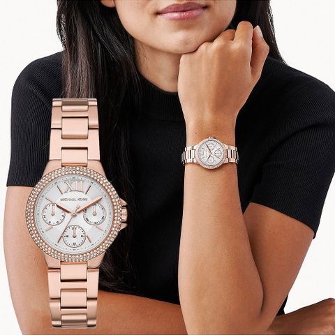 Michael Kors Camille 多功能三眼晶鑽女錶-33mm MK6845