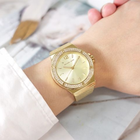 MICHAEL KORS / MK7335 / 晶鑽時尚 優雅迷人 日本機芯 礦石強化玻璃 米蘭編織不鏽鋼手錶 鍍金 37mm