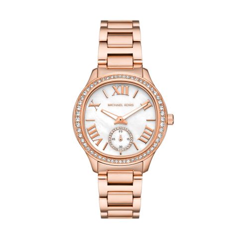 Michael Kors 唯美珍愛晶鑽腕錶-玫瑰金X白貝