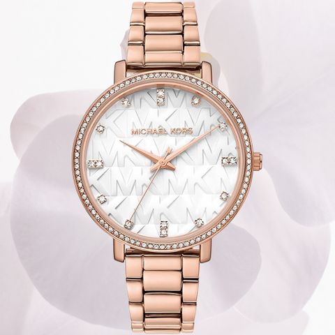 Michael Kors MK Pyper 品牌LOGO晶鑽女錶-玫瑰金 MK4594