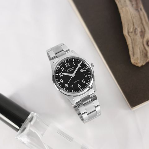 羅梵迪諾 Roven Dino / RD9811-B / 簡約時尚 數字刻度 藍寶石水晶玻璃 日期 不鏽鋼手錶 黑色 38mm