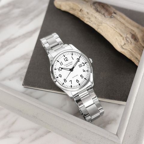 羅梵迪諾 Roven Dino / RD9811-W / 簡約時尚 數字刻度 藍寶石水晶玻璃 日期 不鏽鋼手錶 白色 38mm