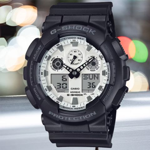 CASIO 卡西歐 G-SHOCK 經典黑白雙顯腕錶 禮物推薦 送禮首選 GA-100WD-1A