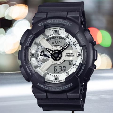 CASIO卡西歐 G-SHOCK 經典黑白 雙顯腕錶 GA-110WD-1A