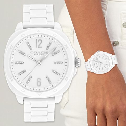 COACH 璀璨晶鑽時尚陶瓷錶/白/38mm/CO14504407