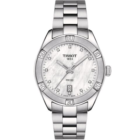 TISSOT 天梭 PR 100 運動珍珠母貝時尚腕錶-T1019101111600/36mm