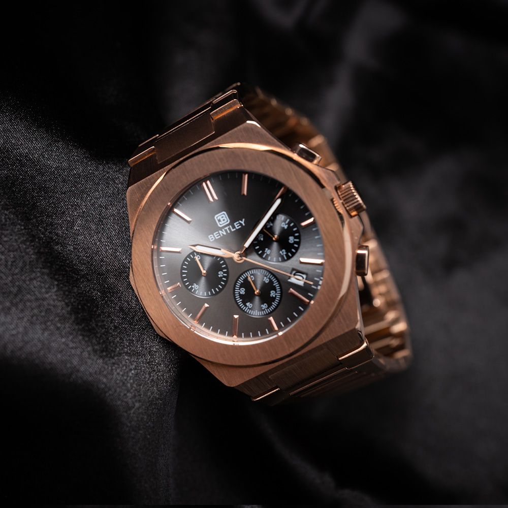 BENTLEY 賓利 URBAN ELEGANT天穹系列 BL-12-44 質感潮流三眼時尚男玫灰手錶