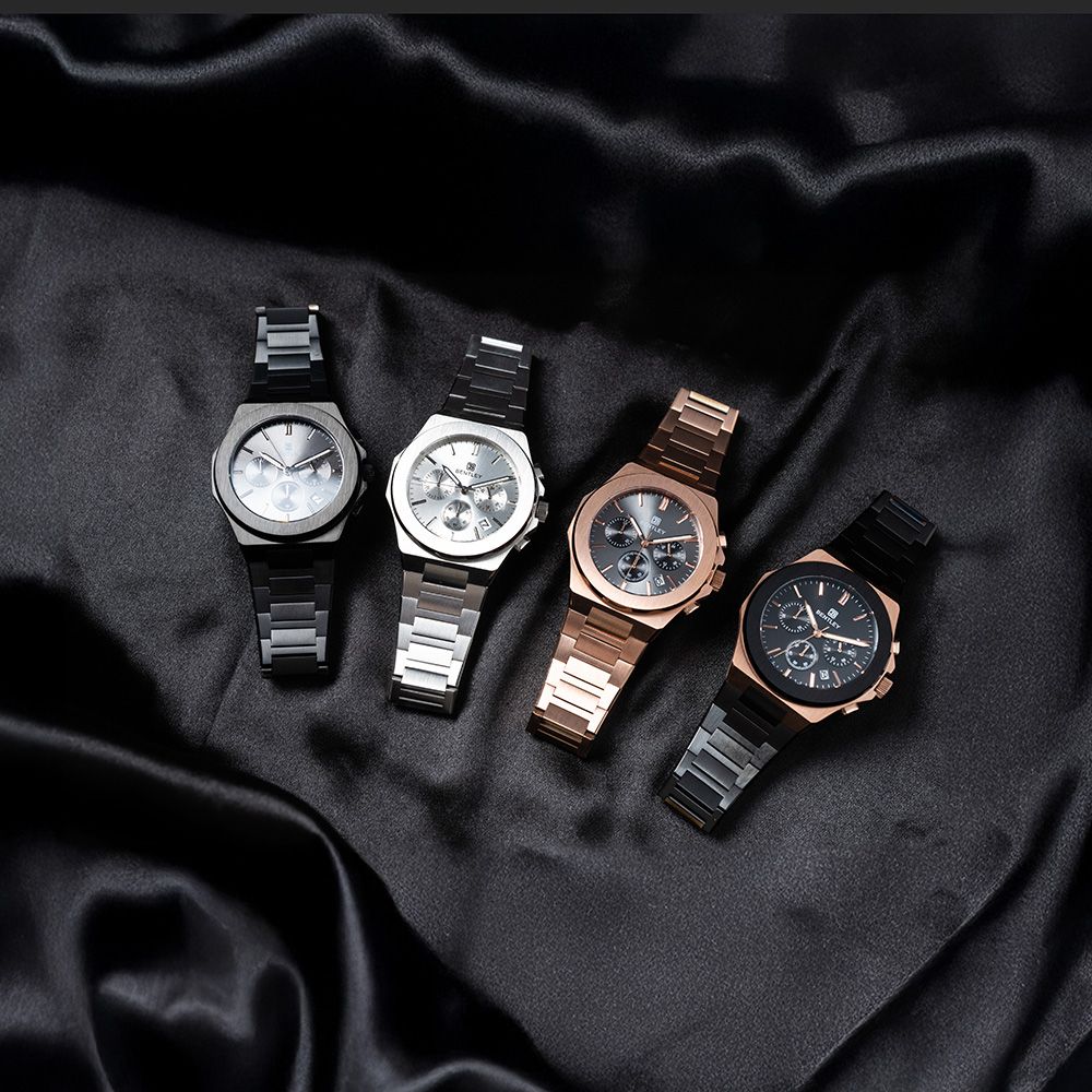 BENTLEY 賓利 URBAN ELEGANT天穹系列 BL-12-44 質感潮流三眼時尚男玫灰手錶