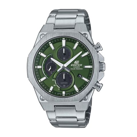 CASIO 卡西歐 EDIFICE 太陽能電力 輕薄 橄欖綠 八角錶圈 藍寶石水晶玻璃 EFS-S570D-3A_44mm