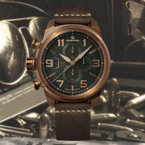 elegantsis 愛樂時 復古軍事風 復刻綠 計時石英錶 ELJT48MQS-OG02LC