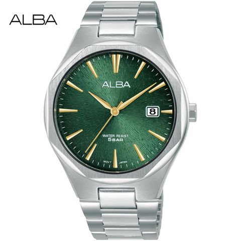 ALBA 雅柏 八角切面時尚男錶/綠X銀/40mm (VJ42-X370Q/AS9U55X1)