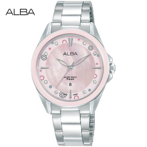 ALBA 雅柏 璀璨珍珠貝氣質腕錶/粉紅X銀/33mm (VJ22-X435P/AH7DV7X1)