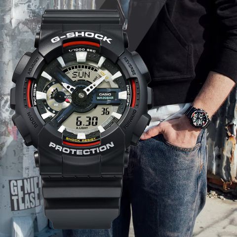 CASIO 卡西歐 G-SHOCK 經典原創配色 大錶殼雙顯錶 GA-110RL-1A