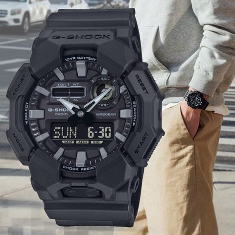 CASIO 卡西歐 G-SHOCK 大錶殼 實用功能 雙顯錶-酷黑 GA-010-1A1