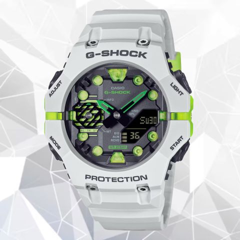 CASIO 卡西歐 G-SHOCK 前衛運動風 螢光黃經典灰 智慧藍芽雙顯錶 GA-B001MW-8A