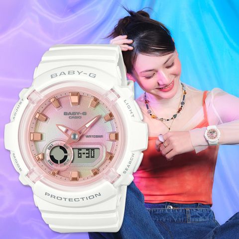 CASIO 卡西歐 BABY-G 甜美珠光雙顯計時錶/白/BGA-280TD-7A
