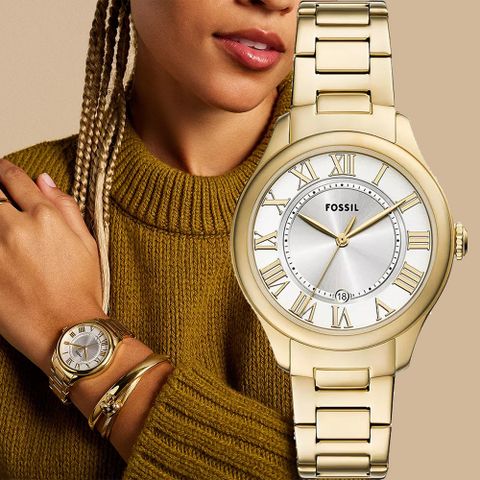 FOSSIL Raquel 復古羅馬時標大三針女錶-38mm ES5395