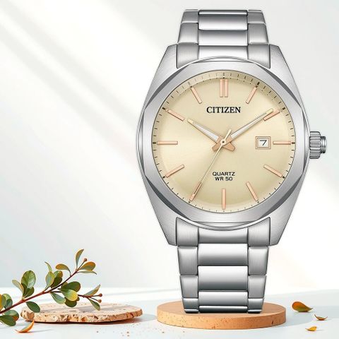 CITIZEN 星辰 限量 紳士日期手錶-銀x香檳金/41mm BI5110-54B